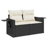11 Piece Garden Sofa Set with Cushions Black Poly Rattan - Side View