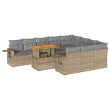 11 Piece Garden Sofa Set with Cushions Beige Poly Rattan - Front View