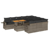 11 Piece Garden Sofa Set with Cushions Grey Poly Rattan - Front View