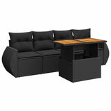 5 Piece Garden Sofa Set with Cushions Black Poly Rattan - Front View