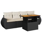5 Piece Garden Sofa Set with Cushions Black Poly Rattan