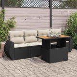 5 Piece Garden Sofa Set with Cushions Black Poly Rattan
