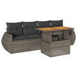 5 Piece Garden Sofa Set with Cushions Grey Poly Rattan - Front View