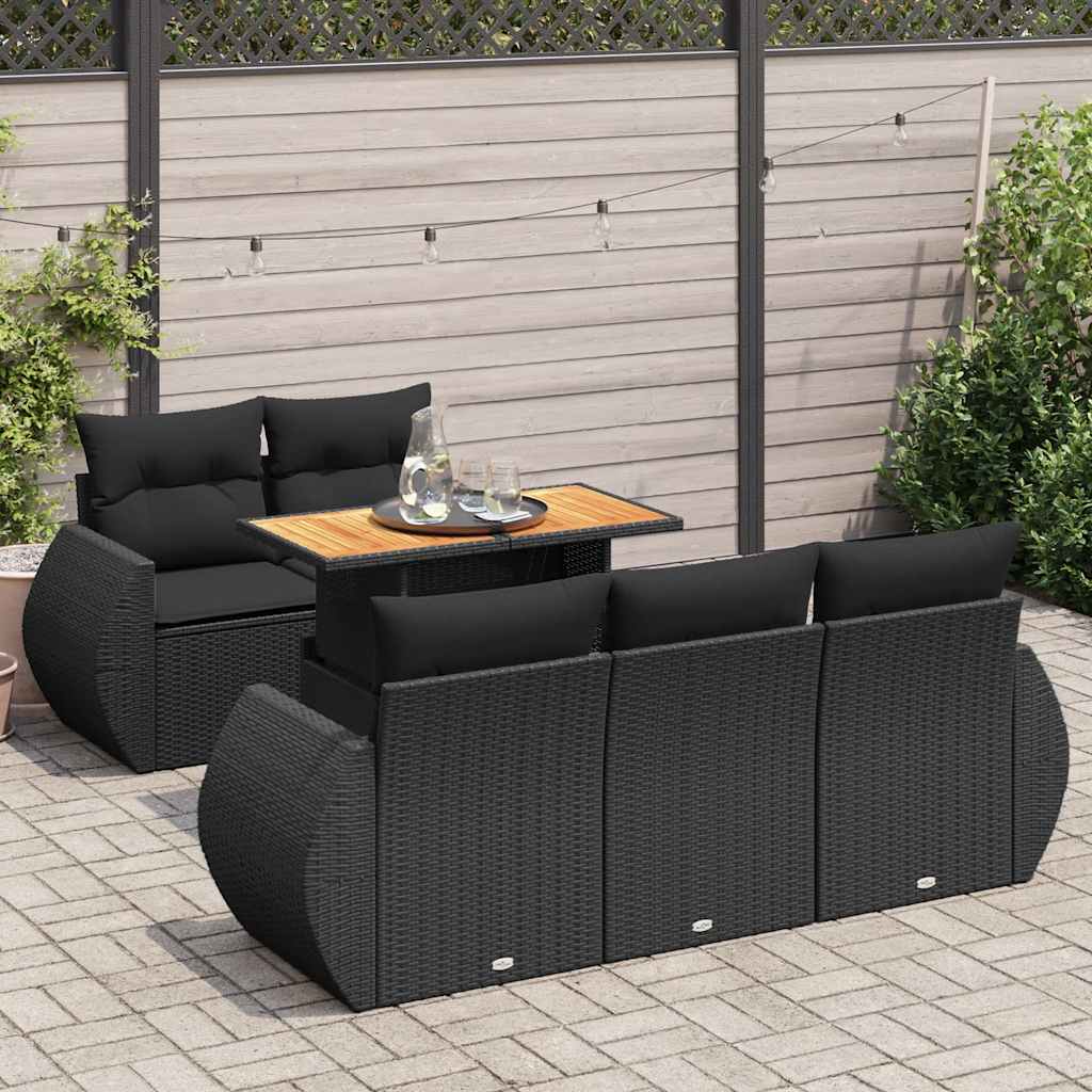 6 Piece Garden Sofa Set with Cushions Black Poly Rattan