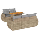 6 Piece Garden Sofa Set with Cushions Beige Poly Rattan - Front View