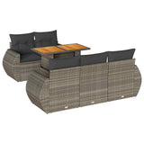 6 Piece Garden Sofa Set with Cushions Grey Poly Rattan - Front View