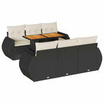 7 Piece Garden Sofa Set with Cushions Black Poly Rattan