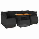 7 Piece Garden Sofa Set with Cushions Black Poly Rattan - Front View