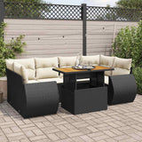 7 Piece Garden Sofa Set with Cushions Black Poly Rattan