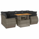 7 Piece Garden Sofa Set with Cushions Grey Poly Rattan - Front View