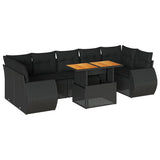8 Piece Garden Sofa Set with Cushions Black Poly Rattan - Front View