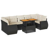 8 Piece Garden Sofa Set with Cushions Black Poly Rattan - Front View