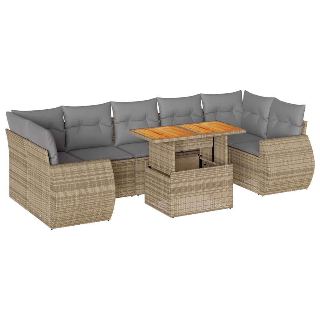 8 Piece Garden Sofa Set with Cushions Beige Poly Rattan