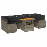 8 Piece Garden Sofa Set with Cushions Grey Poly Rattan - Front View