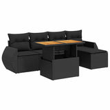 6 Piece Garden Sofa Set with Cushions Black Poly Rattan - Front View