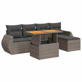 6 Piece Garden Sofa Set with Cushions Grey Poly Rattan - Front View