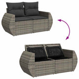 6 Piece Garden Sofa Set with Cushions Grey Poly Rattan - Low Angle