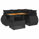 5 Piece Garden Sofa Set with Cushions Black Poly Rattan