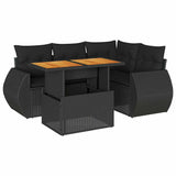 5 Piece Garden Sofa Set with Cushions Black Poly Rattan - Front View