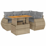 5 Piece Garden Sofa Set with Cushions Beige Poly Rattan - Front View
