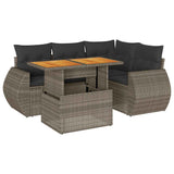 5 Piece Garden Sofa Set with Cushions Grey Poly Rattan - Front View