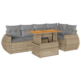 6 Piece Garden Sofa Set with Cushions Beige Poly Rattan - Front View