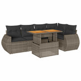 6 Piece Garden Sofa Set with Cushions Grey Poly Rattan - Front View