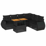 7 Piece Garden Sofa Set with Cushions Black Poly Rattan - Front View