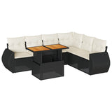 7 Piece Garden Sofa Set with Cushions Black Poly Rattan - Front View