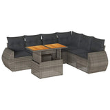 7 Piece Garden Sofa Set with Cushions Grey Poly Rattan - Front View