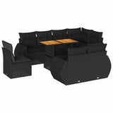 9 Piece Garden Sofa Set with Cushions Black Poly Rattan - Front View