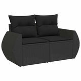 9 Piece Garden Sofa Set with Cushions Black Poly Rattan - 45-Degree Angle