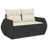 9 Piece Garden Sofa Set with Cushions Black Poly Rattan - 45-Degree Angle