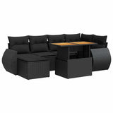 7 Piece Garden Sofa Set with Cushions Black Poly Rattan - Front View