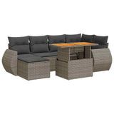 7 Piece Garden Sofa Set with Cushions Grey Poly Rattan - Front View