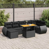 8 Piece Garden Sofa Set with Cushions Black Poly Rattan