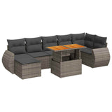 8 Piece Garden Sofa Set with Cushions Grey Poly Rattan - Front View