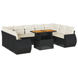 10 Piece Garden Sofa Set with Cushions Black Poly Rattan - Front View