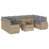 10 Piece Garden Sofa Set with Cushions Beige Poly Rattan - Front View