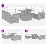 10 Piece Garden Sofa Set with Cushions Grey Poly Rattan - Extra Image
