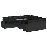 11 Piece Garden Sofa Set with Cushions Black Poly Rattan - Front View
