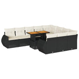 11 Piece Garden Sofa Set with Cushions Black Poly Rattan - Front View