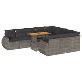11 Piece Garden Sofa Set with Cushions Grey Poly Rattan - Front View
