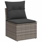 11 Piece Garden Sofa Set with Cushions Grey Poly Rattan - Side View