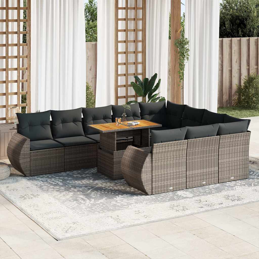 11 Piece Garden Sofa Set with Cushions Grey Poly Rattan