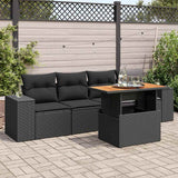 5 Piece Garden Sofa Set with Cushions Black Poly Rattan