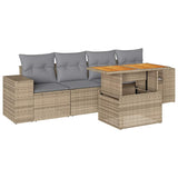 5 Piece Garden Sofa Set with Cushions Beige Poly Rattan - Front View