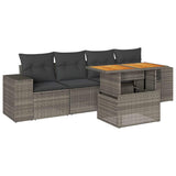 5 Piece Garden Sofa Set with Cushions Grey Poly Rattan - Front View