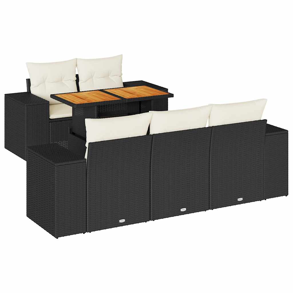 6 Piece Garden Sofa Set with Cushions Black Poly Rattan