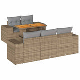 6 Piece Garden Sofa Set with Cushions Beige Poly Rattan - Front View